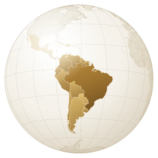Globo terrestre com a América do Sul destacada em dourado